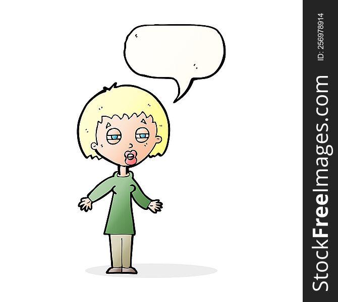 Cartoon Tired Woman With Speech Bubble