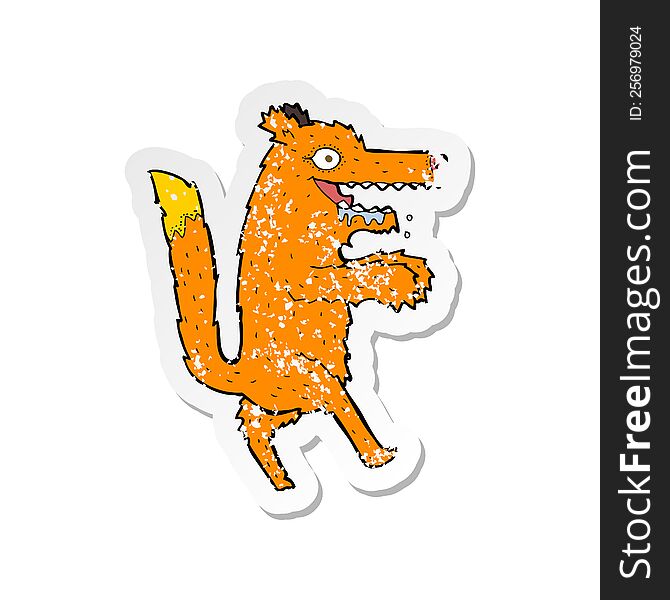 retro distressed sticker of a cartoon hungry fox
