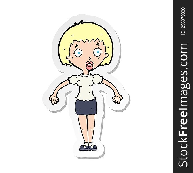 sticker of a cartoon confused woman shrugging shoulders