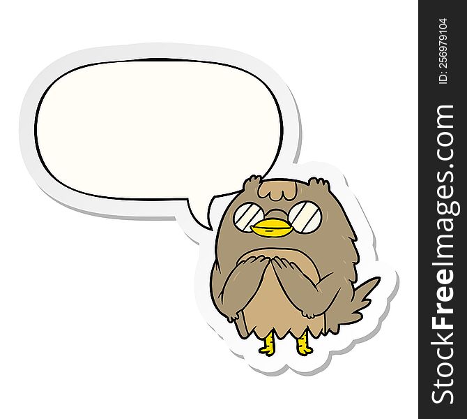 cute cartoon wise old owl with speech bubble sticker