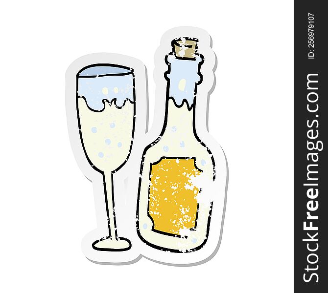 Distressed Sticker Of A Cartoon Champagne Bottle And Glass