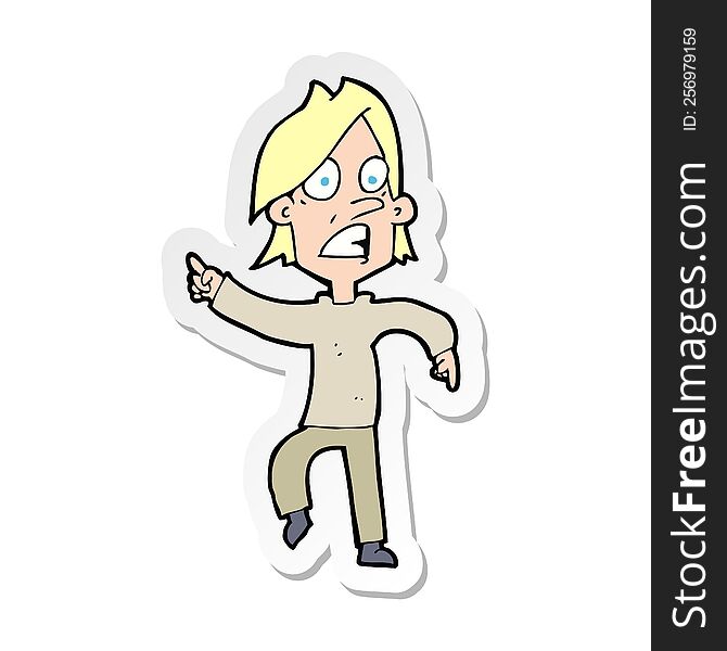 Sticker Of A Cartoon Worried Man Pointing