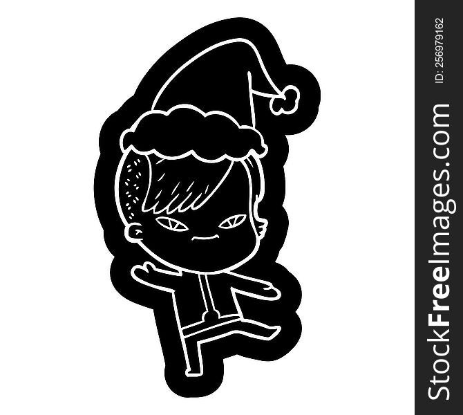 Cute Cartoon Icon Of A Girl With Hipster Haircut Wearing Santa Hat