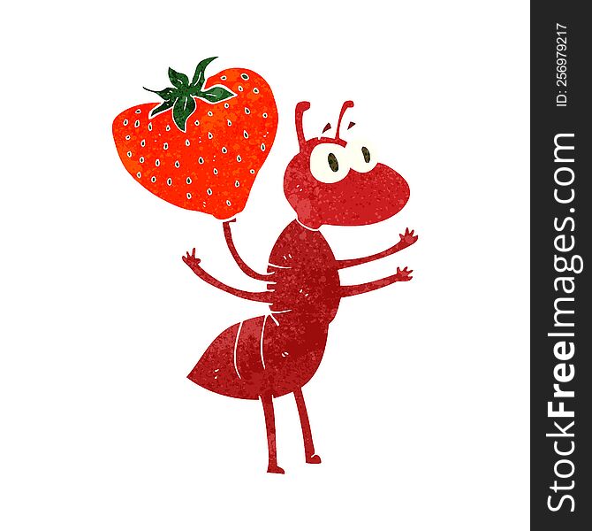 Retro Cartoon Ant Carrying Food