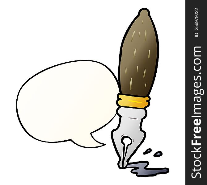 Cartoon Traditional Fountain Pen And Speech Bubble In Smooth Gradient Style