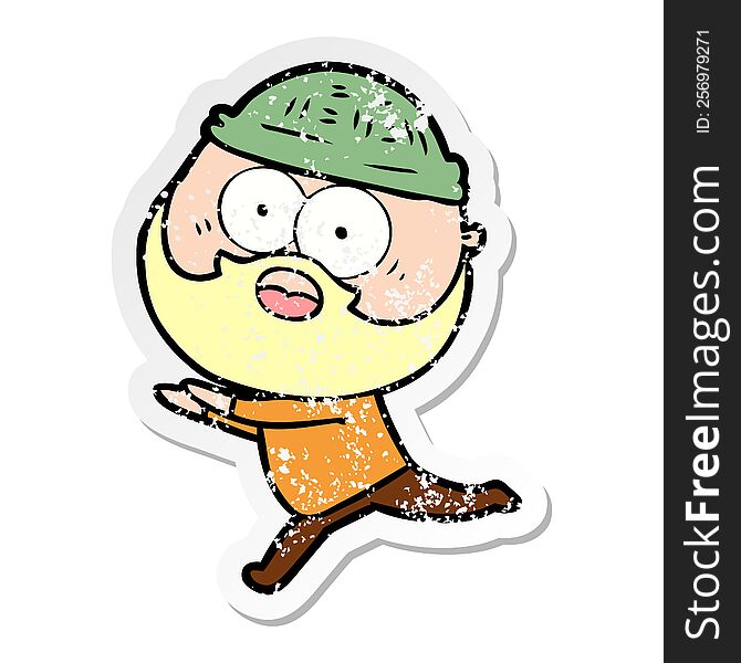 Distressed Sticker Of A Cartoon Bearded Man Running Away