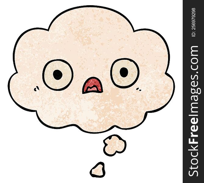 cute cartoon face with thought bubble in grunge texture style. cute cartoon face with thought bubble in grunge texture style