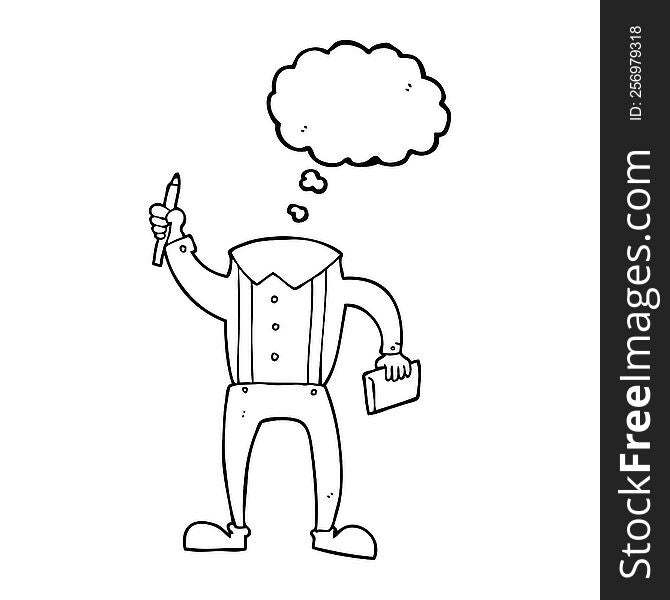 freehand drawn thought bubble cartoon headless body with notepad and pen (add own photos