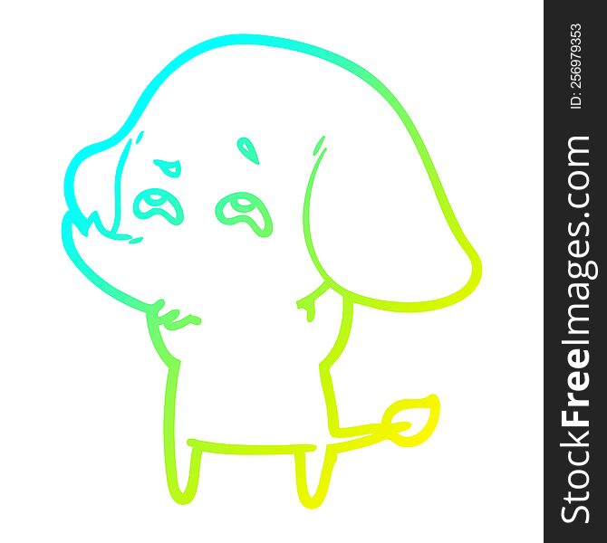 cold gradient line drawing of a cartoon elephant remembering