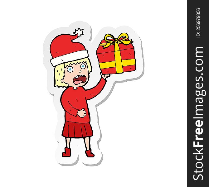 sticker of a cartoon woman getting ready for christmas