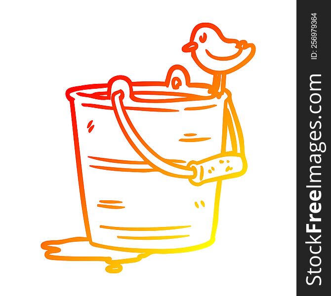 Warm Gradient Line Drawing Bird Looking Into Bucket Of Water