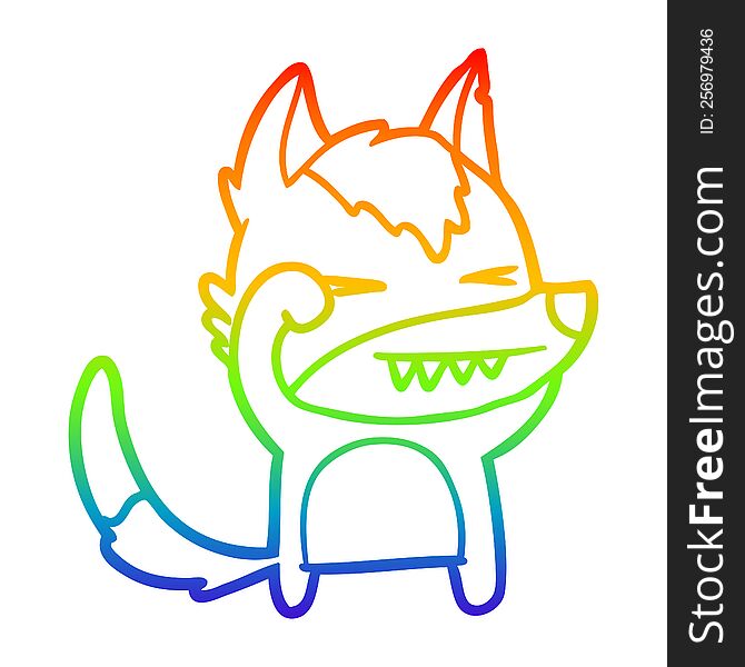 rainbow gradient line drawing of a tired wolf cartoon
