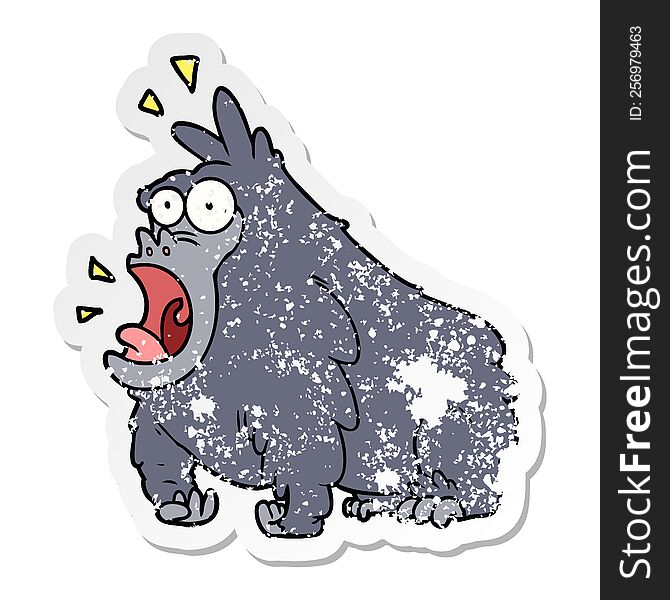 distressed sticker of a cartoon shouting gorilla