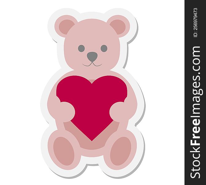teddy bear holding heart sticker