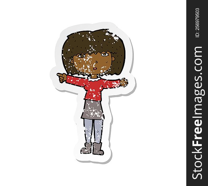 Retro Distressed Sticker Of A Cartoon Girl Pointing