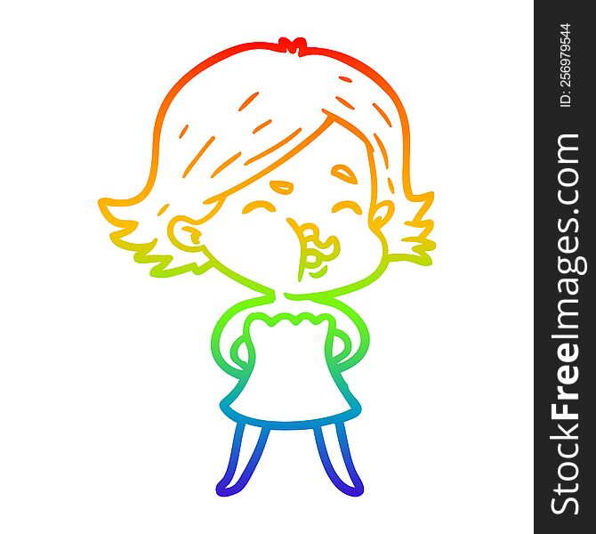 rainbow gradient line drawing cartoon girl pulling face