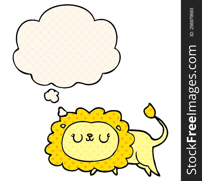 Cartoon Lion And Thought Bubble In Comic Book Style