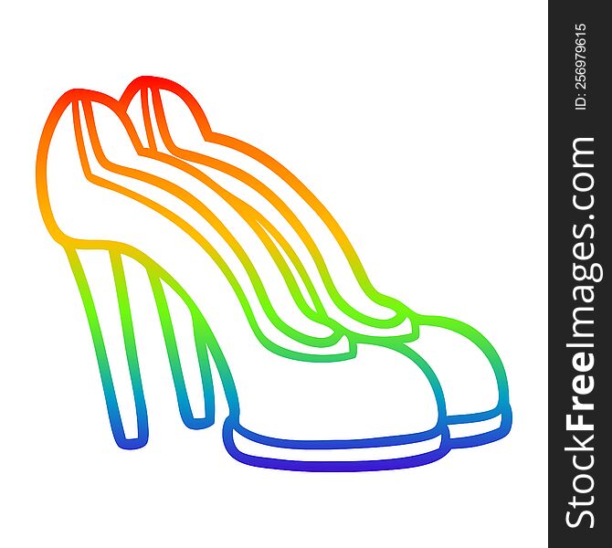 Rainbow Gradient Line Drawing Cartoon Red Shoes