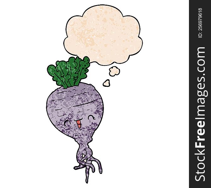 Cartoon Turnip And Thought Bubble In Grunge Texture Pattern Style