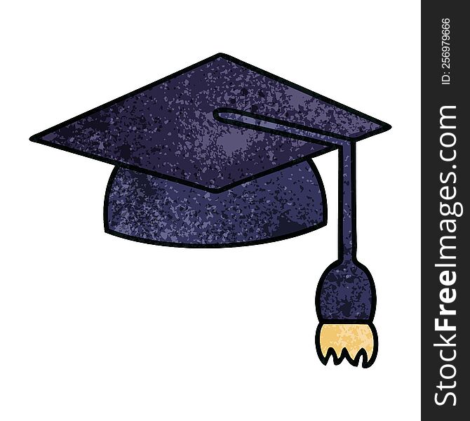 retro grunge texture cartoon of a graduation cap