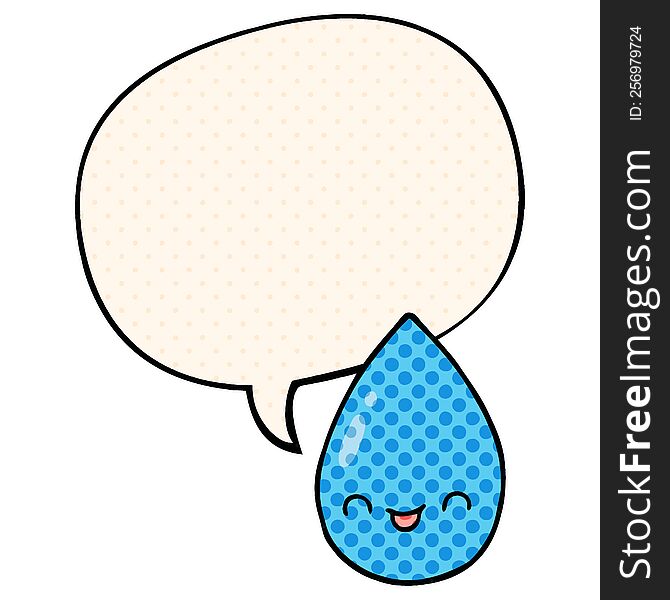 Cartoon Cute Raindrop And Speech Bubble In Comic Book Style