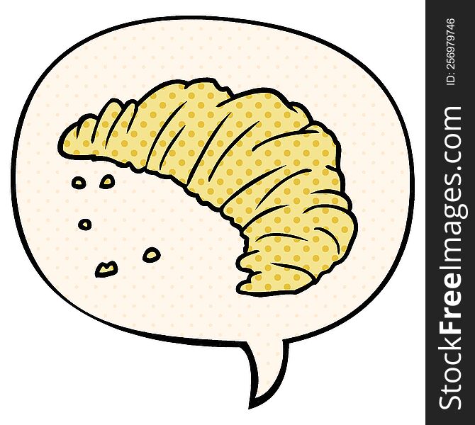 cartoon croissant with speech bubble in comic book style