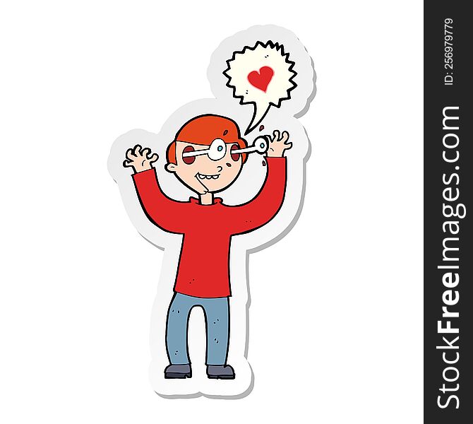 sticker of a cartoon man in love