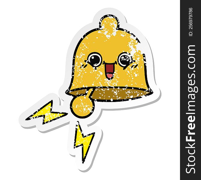 Distressed Sticker Of A Cute Cartoon Ringing Bell