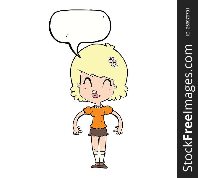 Cartoon Happy Pretty Woman  With Speech Bubble