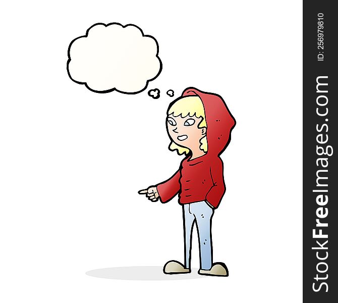 cartoon pointing teenager with thought bubble