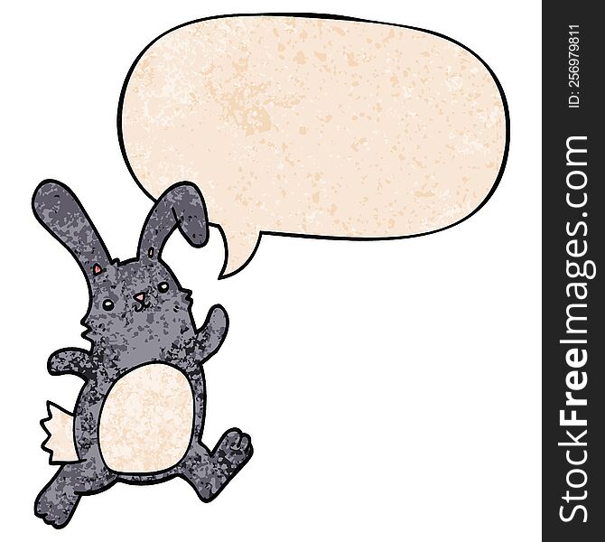 Cartoon Rabbit Running And Speech Bubble In Retro Texture Style