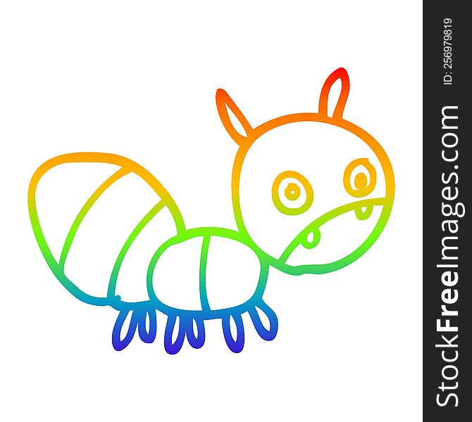 rainbow gradient line drawing of a cartoon anxious ant