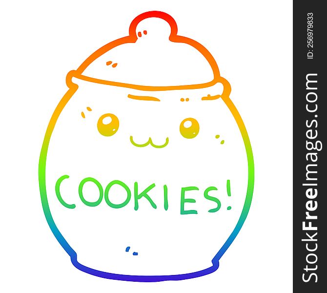 Rainbow Gradient Line Drawing Cartoon Cookie Jar