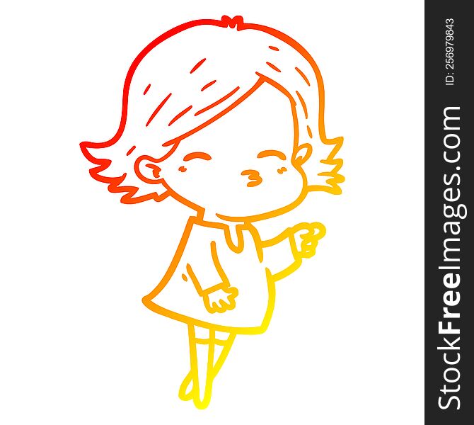 Warm Gradient Line Drawing Cartoon Woman Pointing