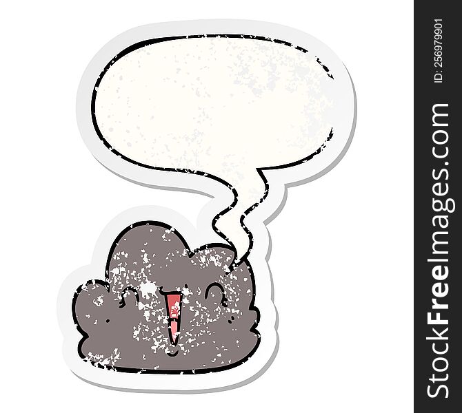 Cartoon Happy Cloud And Speech Bubble Distressed Sticker