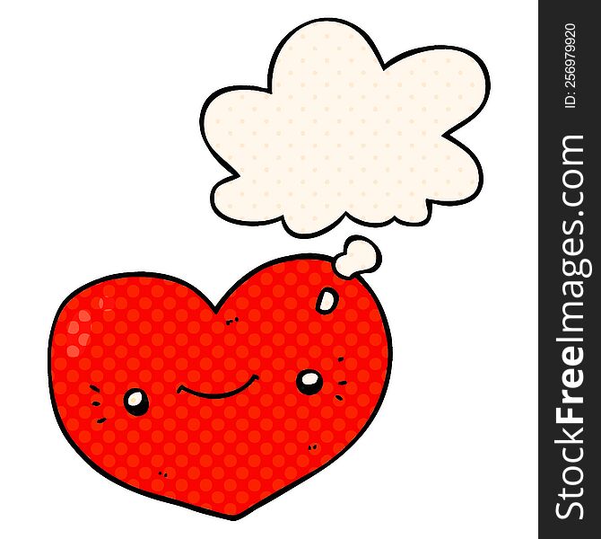 Heart Cartoon Character And Thought Bubble In Comic Book Style