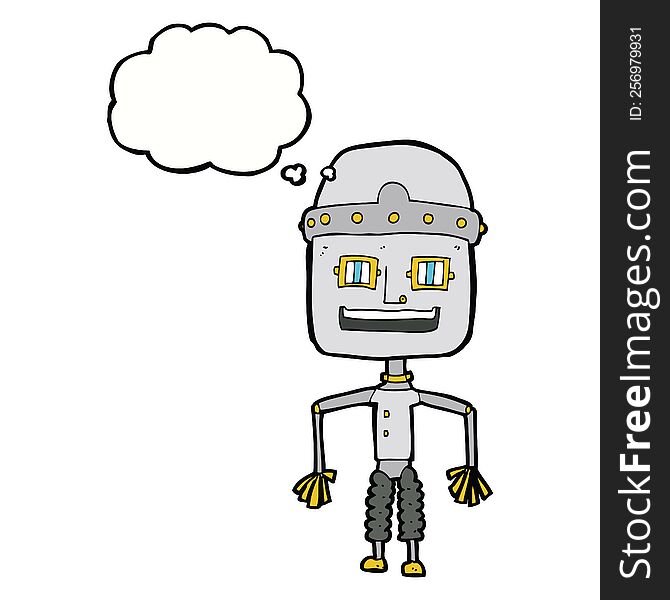 funny cartoon robot with thought bubble