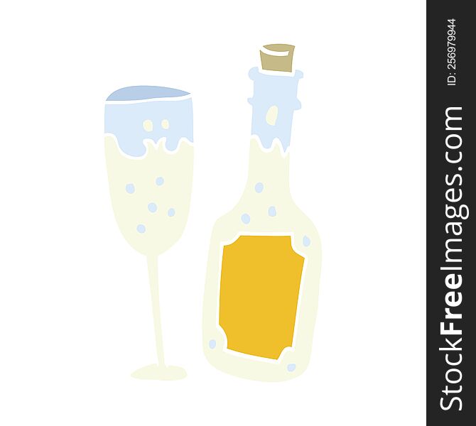 Flat Color Style Cartoon Champagne Bottle And Glass