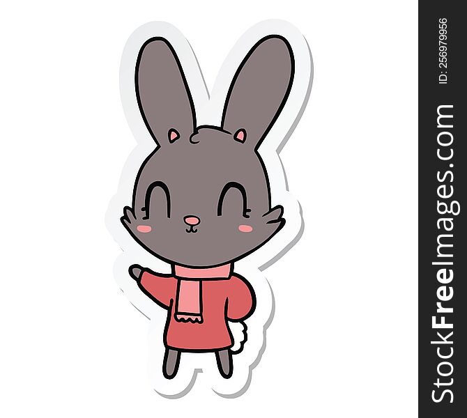 Sticker Of A Cute Cartoon Rabbit Wearing Clothes