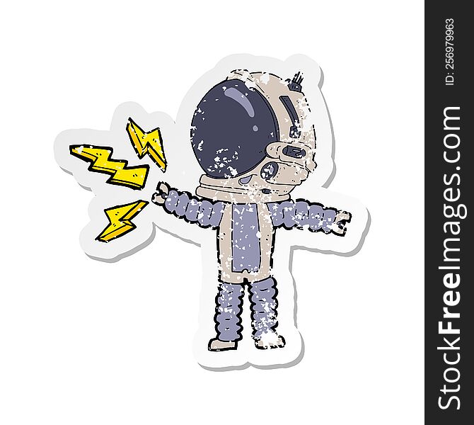 Retro Distressed Sticker Of A Cartoon Astronaut