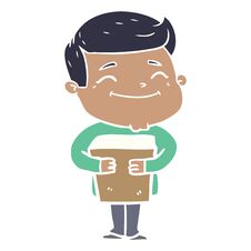 Happy Flat Color Style Cartoon Man Holding Book Stock Image