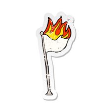 Retro Distressed Sticker Of A Cartoon Burning Flag On Pole Stock Images