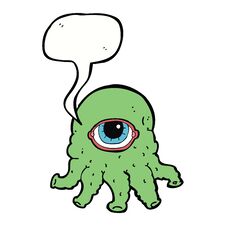 Cartoon Alien Head With Speech Bubble Stock Photo