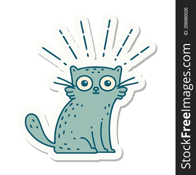 Sticker Of Tattoo Style Surprised Cat