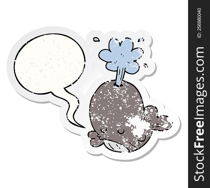 Cartoon Spouting Whale And Speech Bubble Distressed Sticker