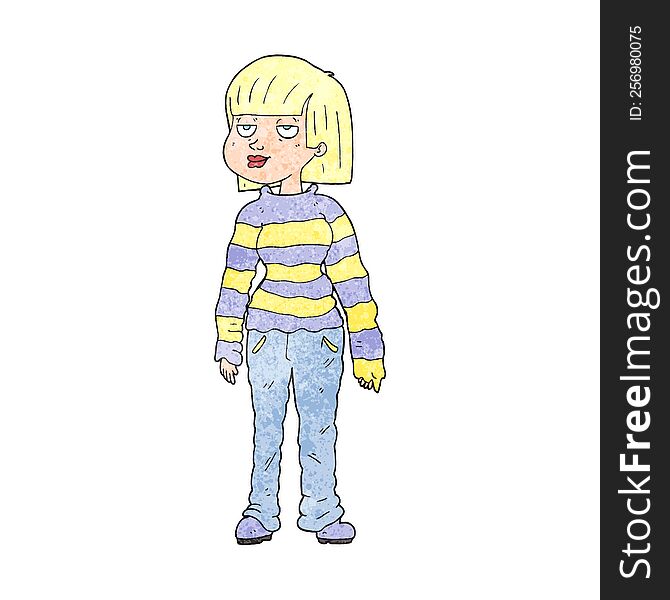 freehand textured cartoon woman in casual clothes
