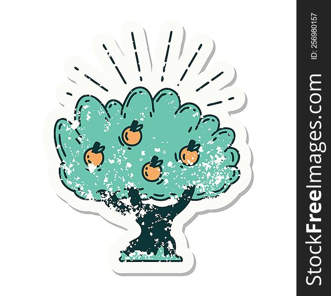 grunge sticker of tattoo style apple tree