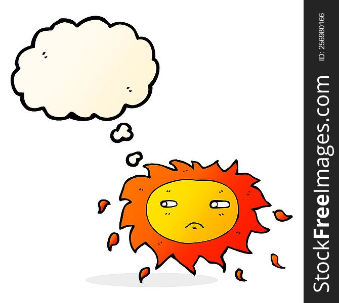 cartoon sad sun with thought bubble