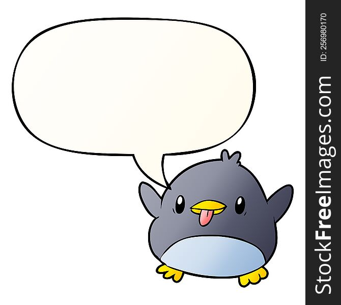 cute cartoon penguin with speech bubble in smooth gradient style