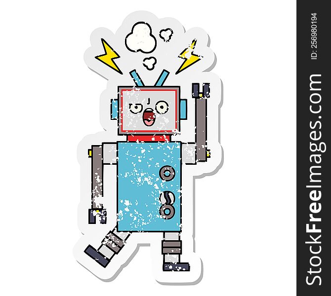 Distressed Sticker Of A Cute Cartoon Broken Robot